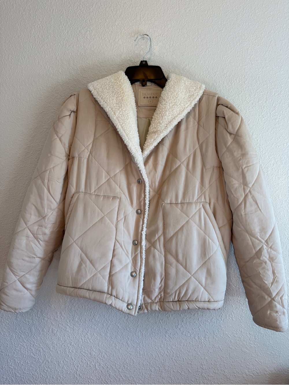 Blank NYC Cream Quilted Sherpa-Trim Puffer Jacket